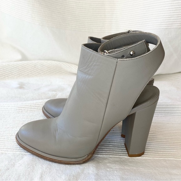 Vince Joanna Ankle-Strap Leather Booties Gray Leather Heels Shoes - Picture 7 of 16